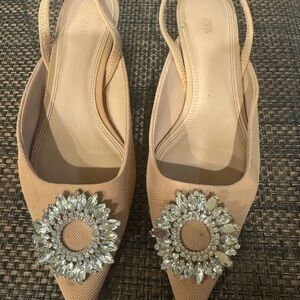 Zara Tan Slingback Heels with Crystal Detail